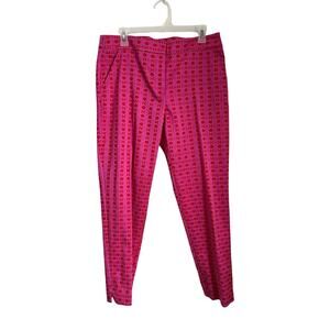 Trina Turk Pink Red Ankle Trousers Preppy Coastal Palm Beach Sz 10